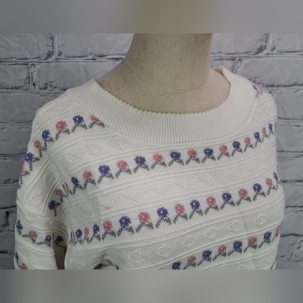 NWT Jordano Women's Sweater Cottagecore Floral Crewneck S/S Knit Oversized Large - Picture 11 of 13